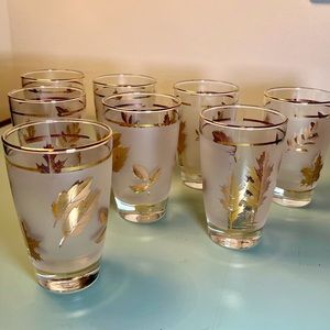 Vintage Libby Gold Leaves Frosted Bar Glasses Tumblers Soda Set of 8